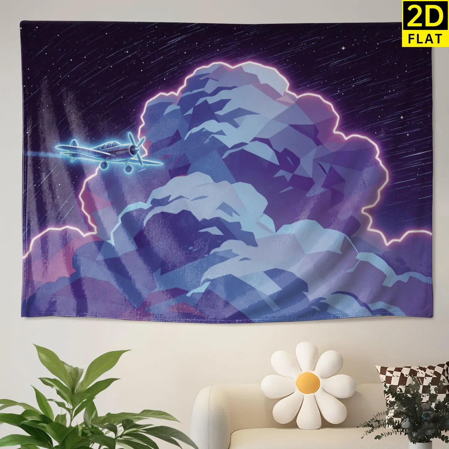 Neon Airplane Night Sky Starry Cloud Wall tapestry,Large size Printed Horizontal Tapestry blanket,Polyester Fabric Wall Hanging for bedroom,living room,No Installation Required,Indoor,Outdoor,Gift for Family and Friends
