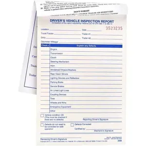 Simplified Driver's  Inspection Report 10-pk. - Book Format with 31 Sets, 2-Ply Carbonless, 5.5" x 8.125", Meet FMCSR Requirements,