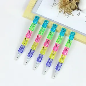 5pcs Cartoon Bear Multi-Section Pencil, No Sharpening Needed, Plastic Student Drawing Pencil, Creative Detachable Egg Pencil