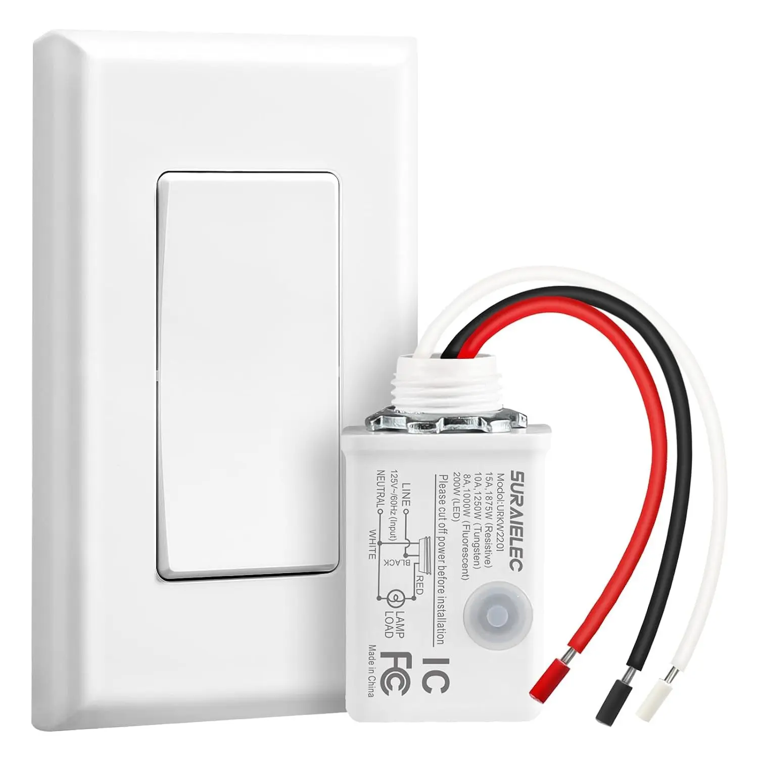 Wireless Light Switch Kit with Receiver, 15A RF Remote Control