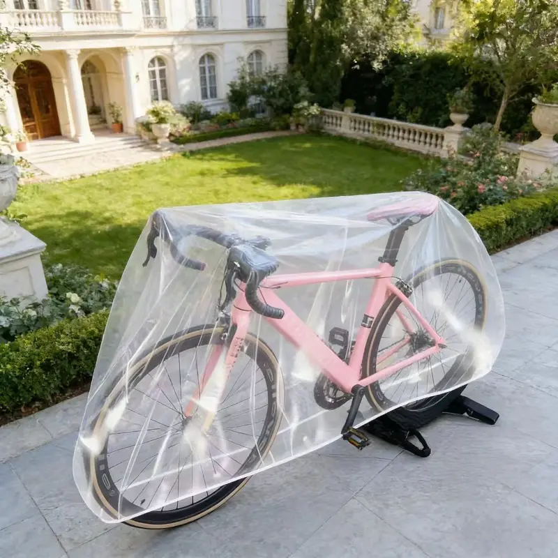 Clear Bicycle Cover for Road & Mountain Bikes, Transparent Dust & Rain Protection Cover with Elastic Hem, Foldable Portable Bike Storage Cover for Indoor & Outdoor Cycling Equipment