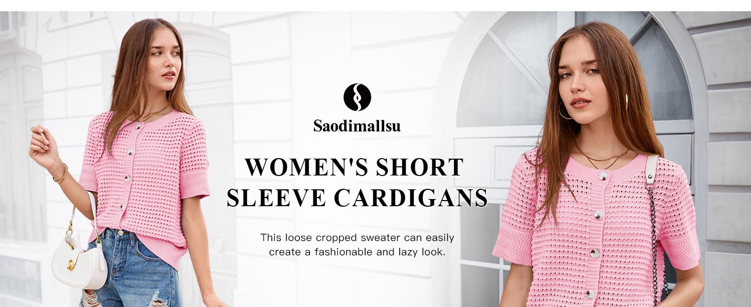 Saodimallsu Womens Crochet Short Sleeve Cardigans Button Up Crew Neck Summer Beach Knit Sweater Tops SpringStatements