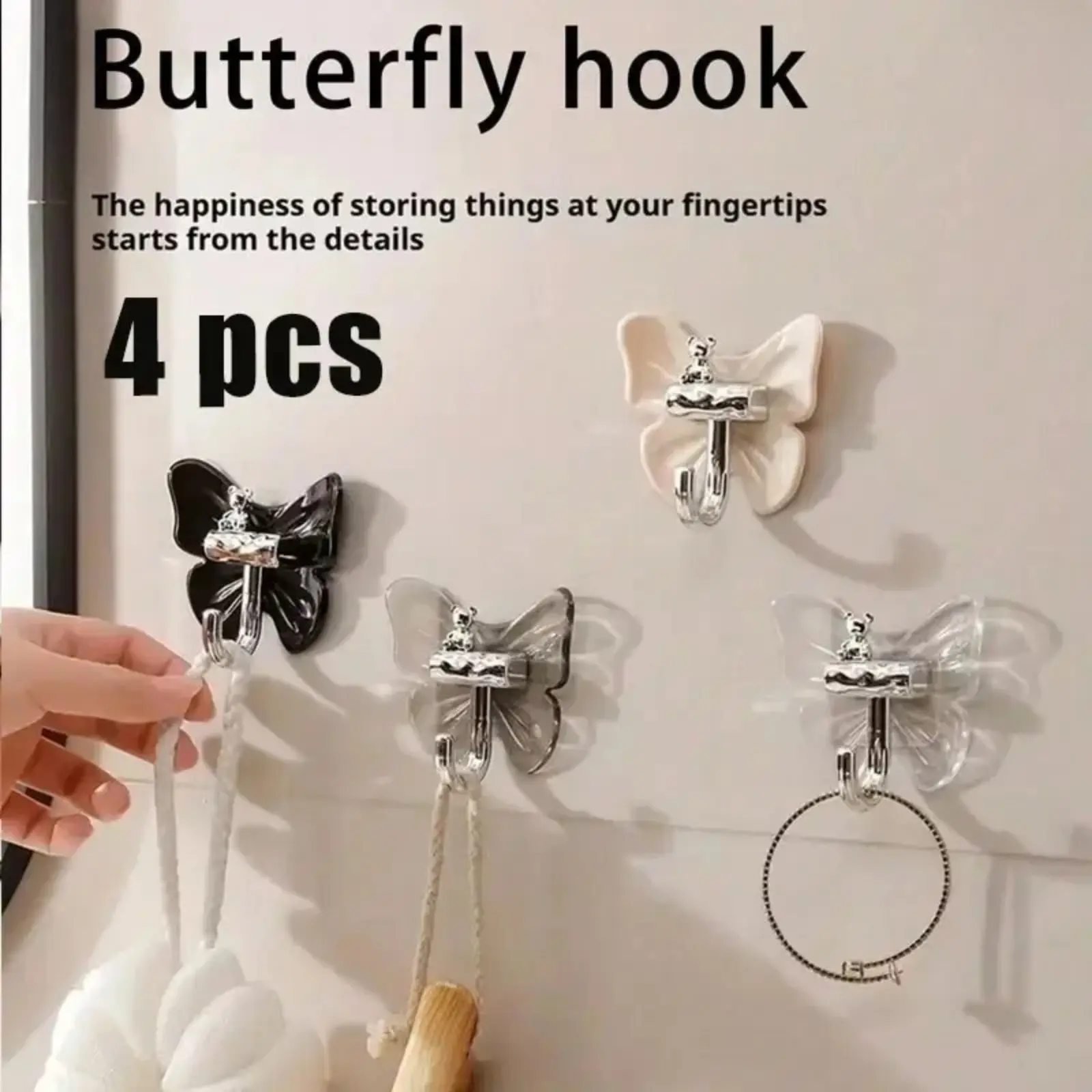 Aesthetic Adhesive Wall Hooks, Detachable Plastic Organizer Hooks for Keys, Towels & Kitchen Tools, Strong Hold Space-Saving Storage Solution, Easy Install No-Drill Home Essential for Apartment Living & Small Spaces