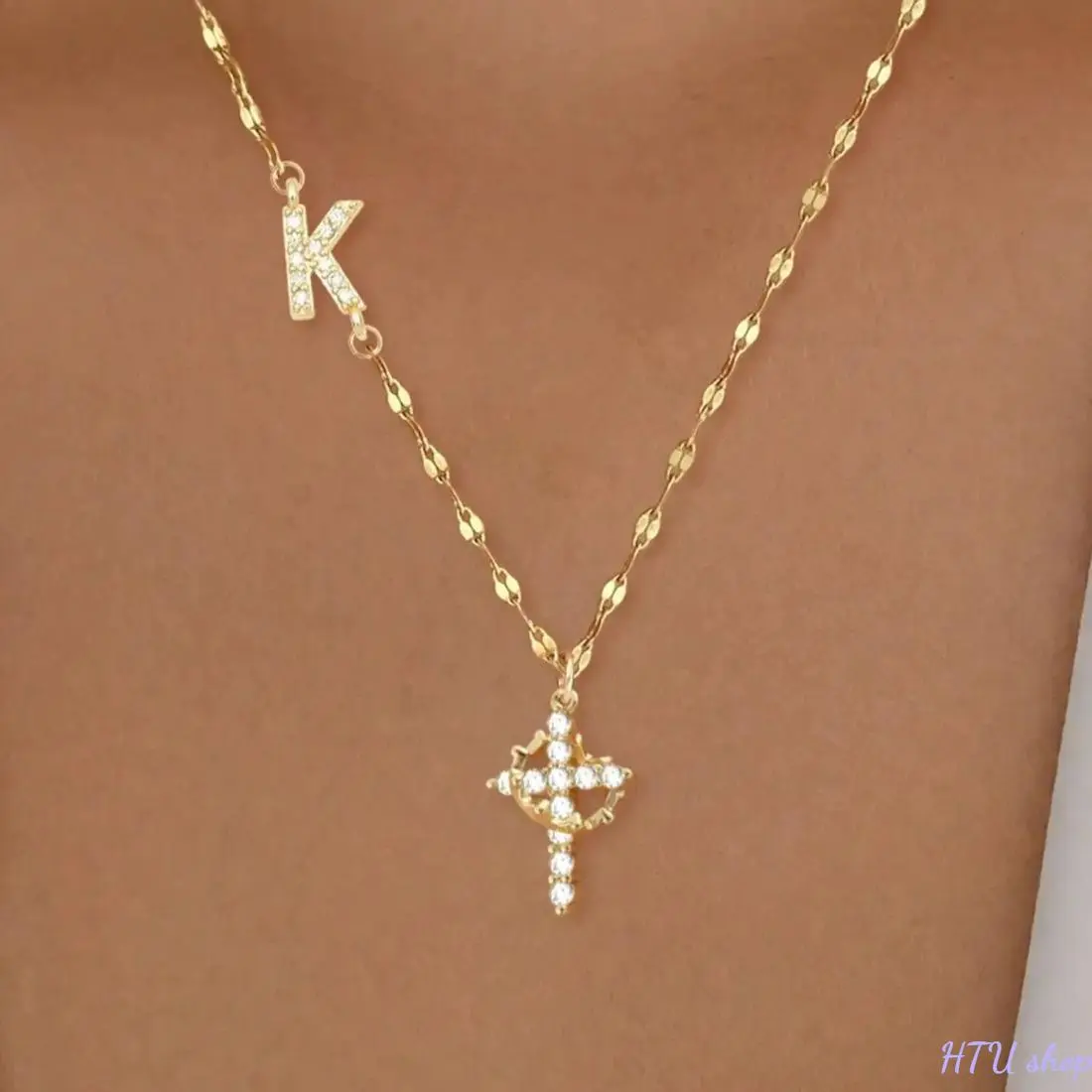 Zircon Cross Crown Pendant Necklace for Women, Trendy Cross Charm Layered Statement Chain Jewelry 2026, Stainless Steel Durable Hypoallergenic Daily Wear Necklace, Minimalist Gothic Fashion Accessory for Street Style, Party, Travel & All Season Outfit