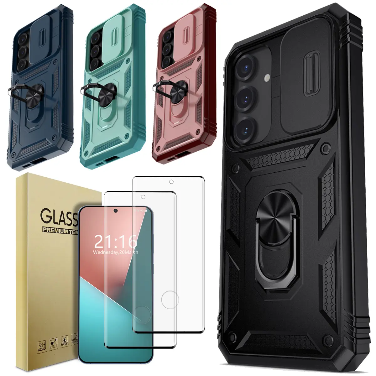For Samsung Galaxy S25/S25 Plus/S25 Ultra/S25 Edge Case Shockproof Hard Kickstand Cover And 2pcs Tempered Glass Screen Protector