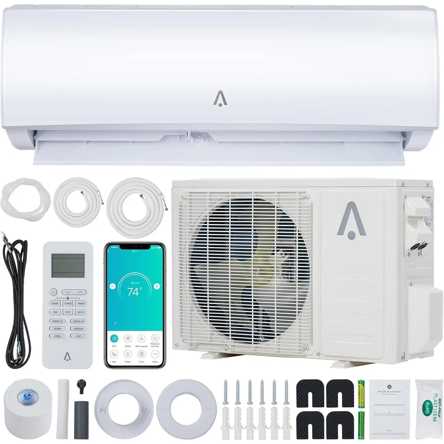 Garvee 21 Seer2 Split Air Conditioner, 18,000 Btus Mini Split Ac/Heating System, Inverter Ductless Air Conditioner w/Alexa, Heat Pump & Installation Kit, Wall Mounted Ac Unit Cools Room Up to 1250 Sq.Ft,230V