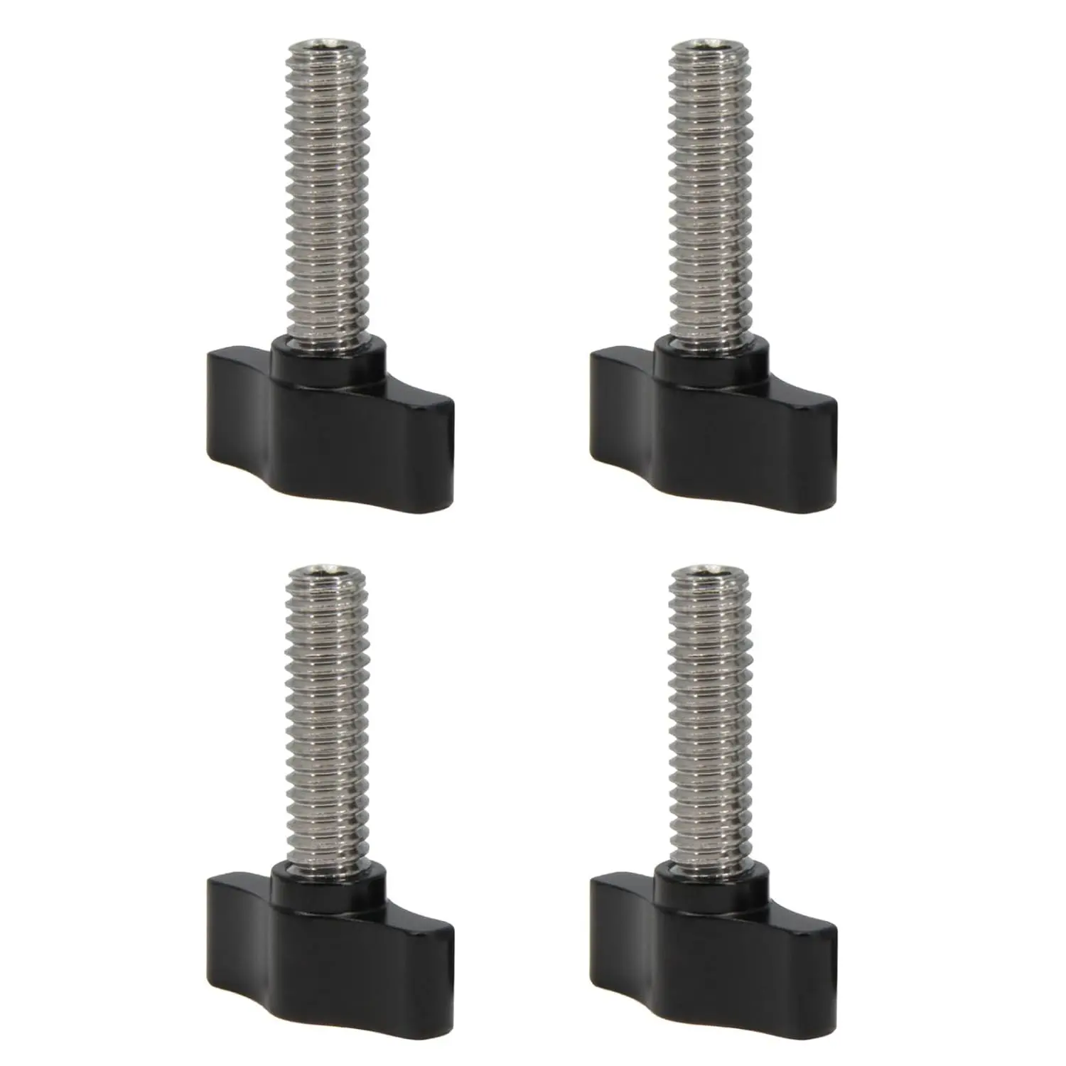 5/16"-18 x 1 Threaded Thumb Screw Stainless Steel Standard/Coarse Thread Black Aluminum Knob, 4pcs/Pack