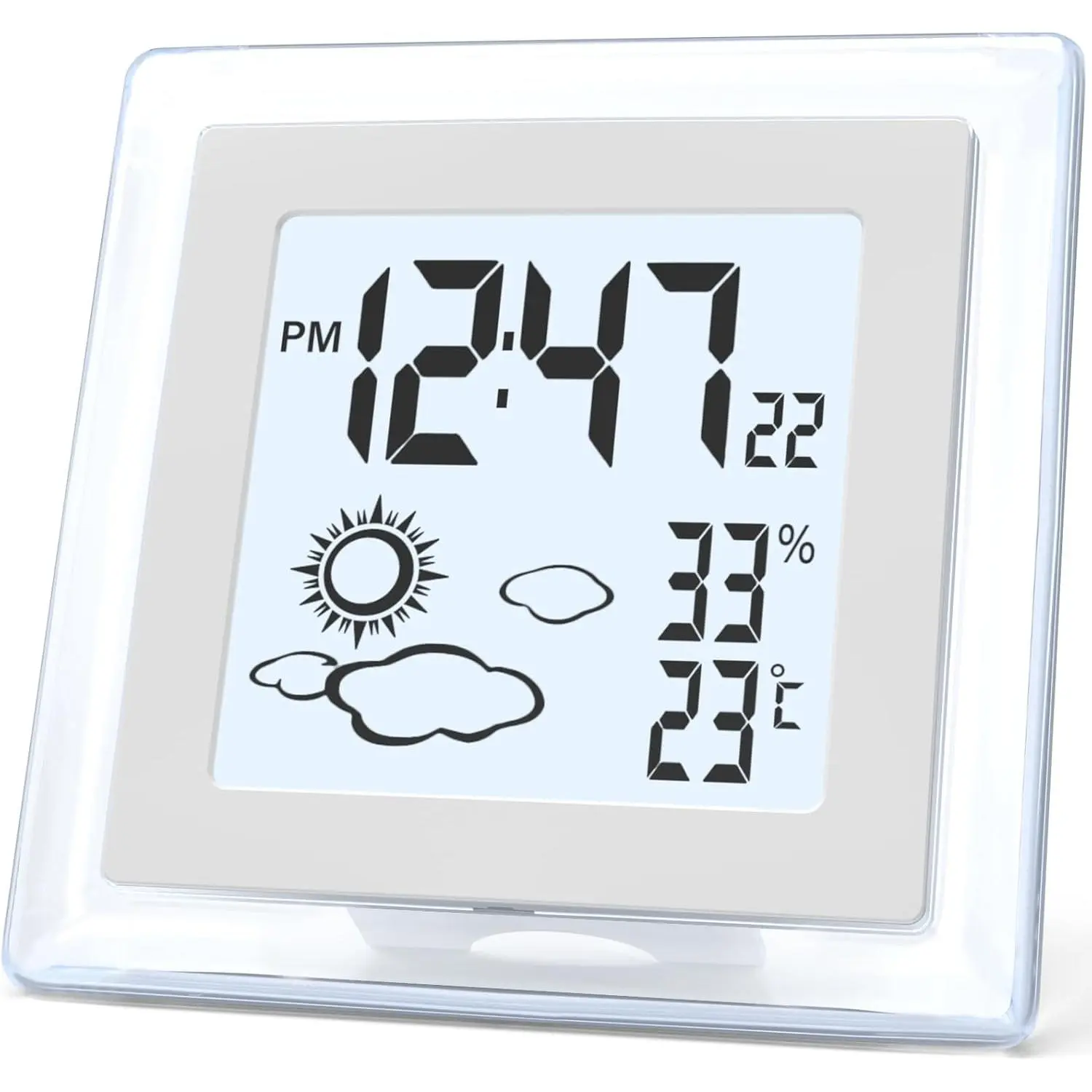 Small Clock Digital  Operated  Clock with Auto Backlight, Indoor Temperature Humidity, 12/24H, Date, Travel  Clock Desk Clock Small Clock for Shelf ( Included)