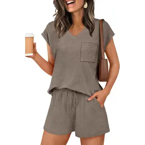 Lounge Sets for Women 2 Piece Cap Sleeve Pajamas Short Sets with Pockets (S-3XL)