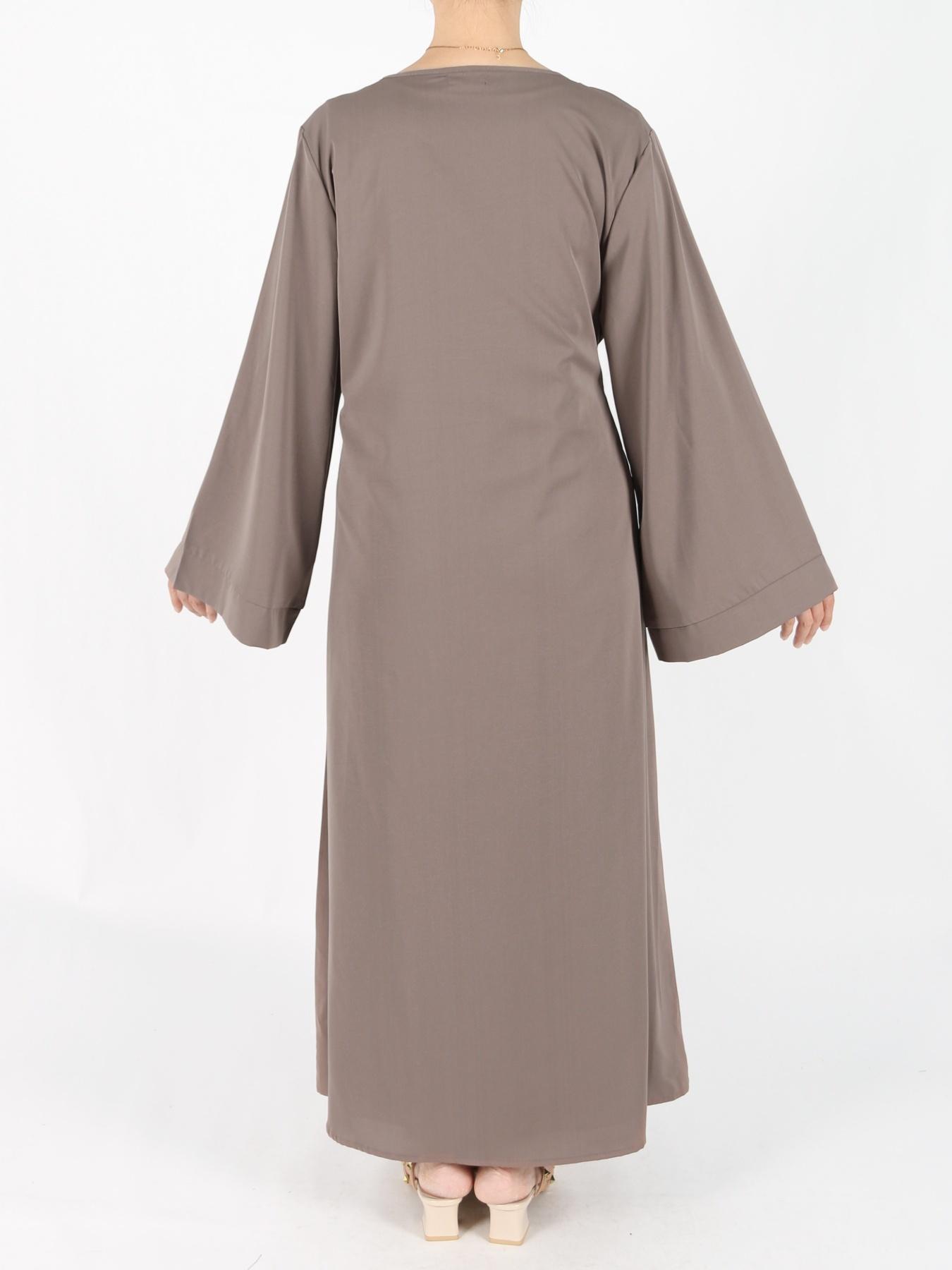 Women's Solid Belted Long Sleeve Kaftan Dress, Modest Round Neck Long Dress for Daily Wear, Casual Ladies Muslim Maxi Clothes for All Seasons, Modesty Muslim Clothing