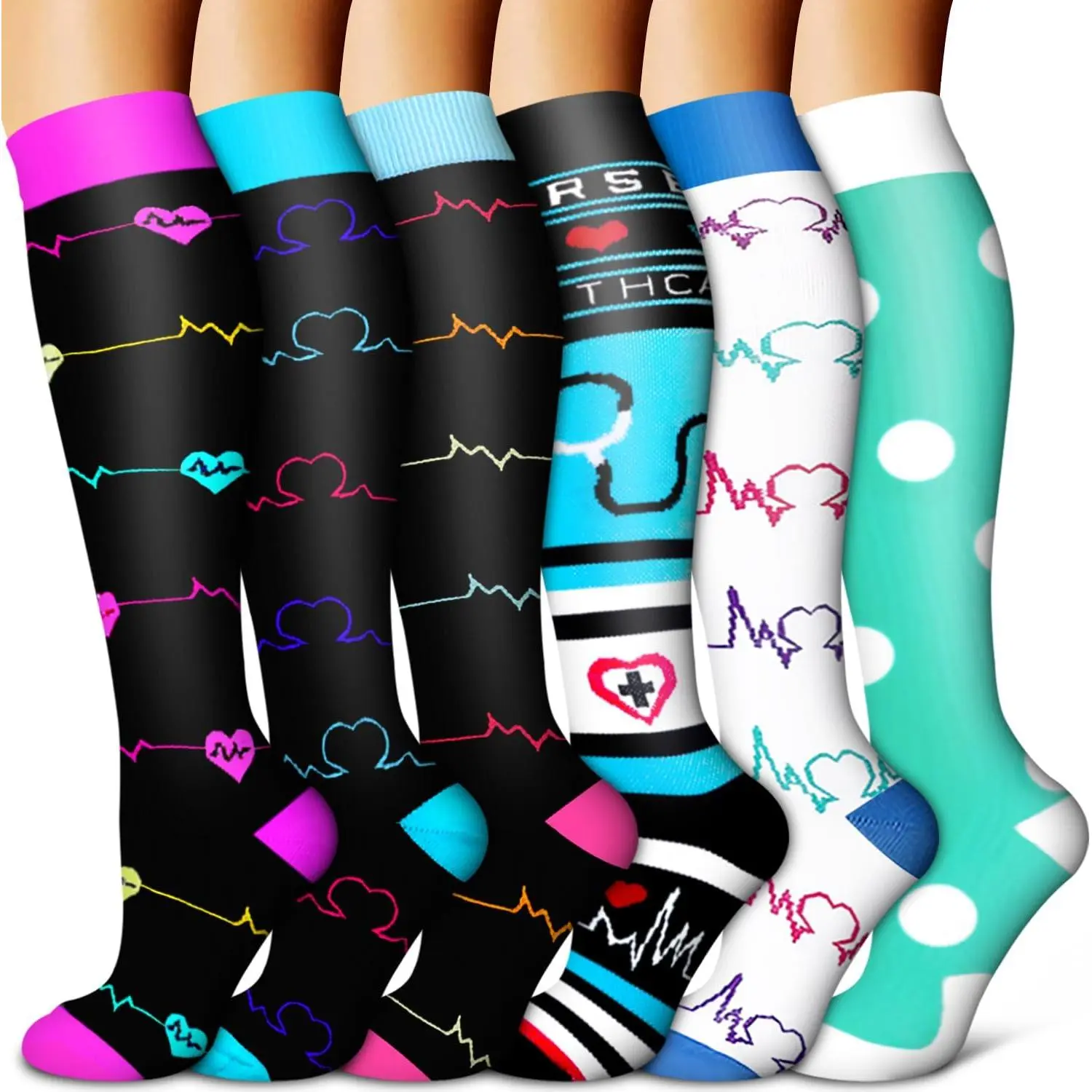 Copper Compression Socks  Women & Men (6 pairs) - Best Support  Nurses, Running, Hiking, Recovery