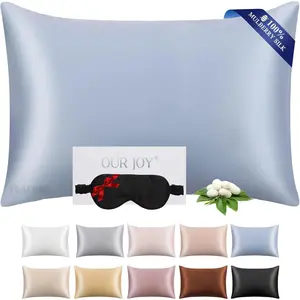 100% Mulberry Silk Pillowcase 22 Momme (SGS Certified) with Free Silk Eye Mask - Luxury Gift-Ready Folded Packaging, Cooling Pillow Cover for Hair & Skin Care (Ash Blue, Standard (1 Pack))