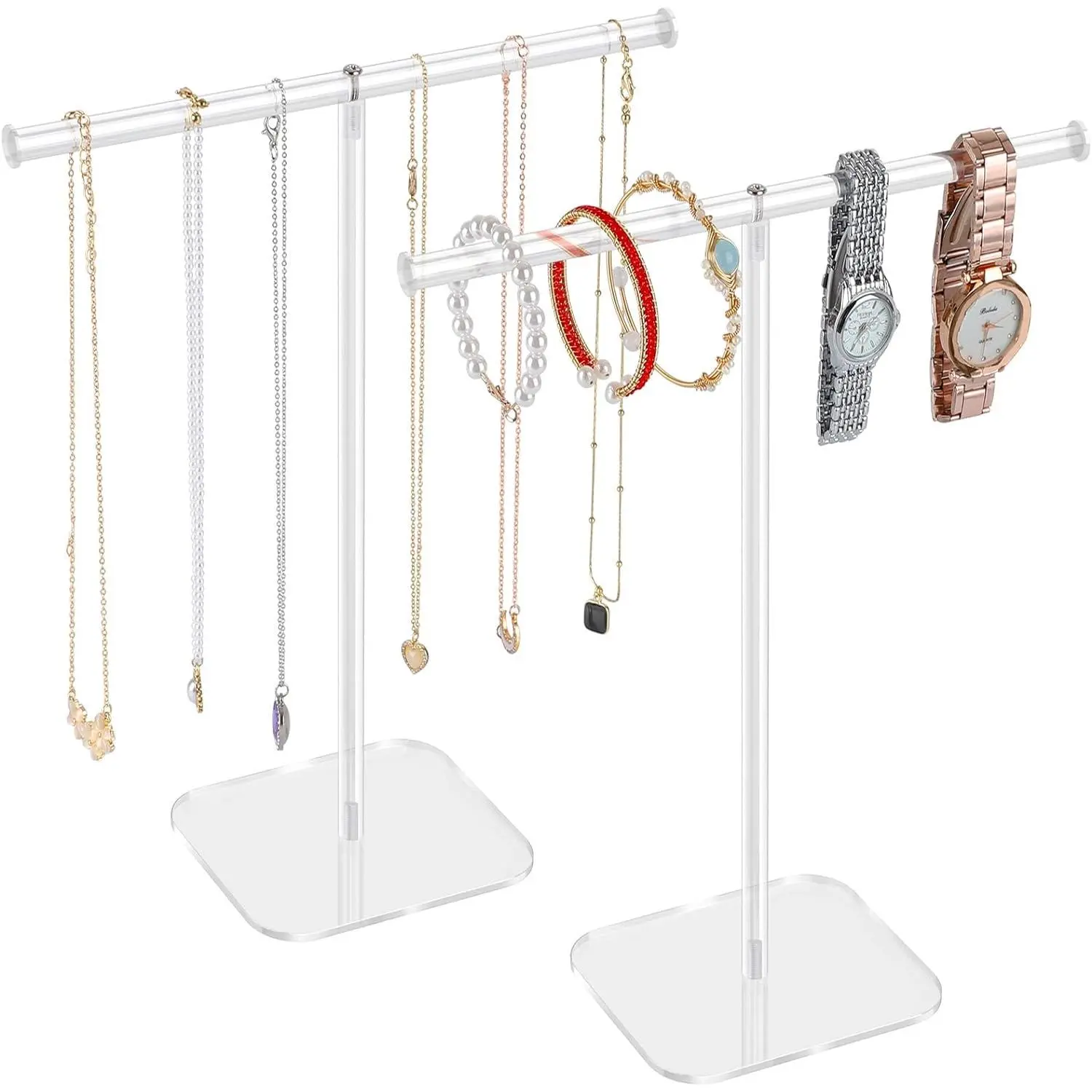 Stand Necklace Stand 2 Tower, Clear Necklace Holder  Holder,   Organizer, Bracelet  Organizer, Display Stand for Bangles, Rings, Earrings and Watch