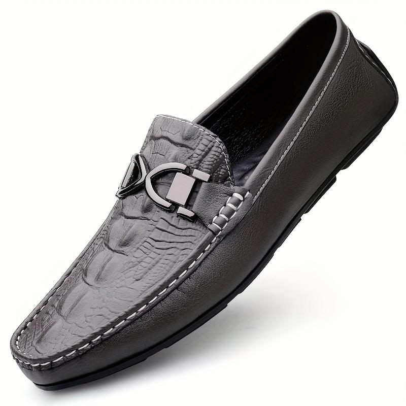 2025 Men's Genuine Leather Loafers, Casual Slip-On Crocodile Pattern Shoes, Split Cowhide Upper, Artificial Lining, Rubber Sole, Square Toe, Suitable for Daily Wear, Comfortable for All Seasons