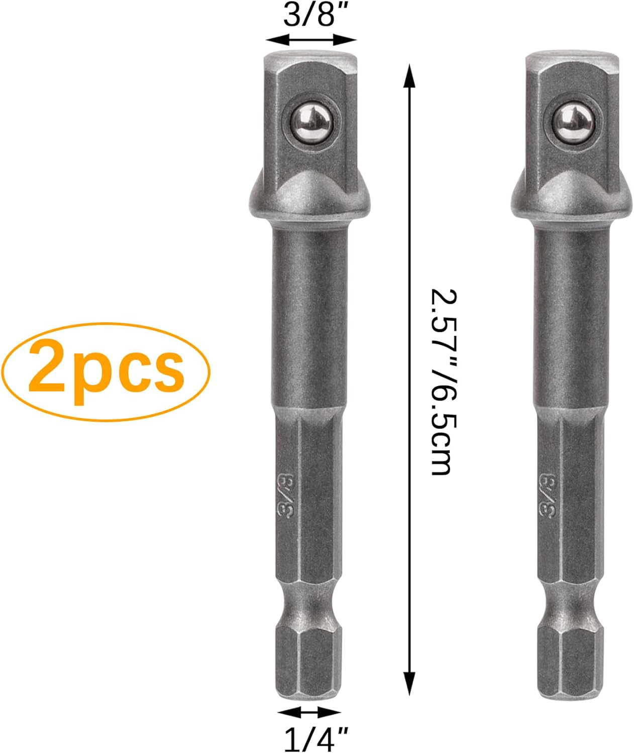 2 Pack 3/8 inch(10mm) Square Socket Adapter Bit Set, Hex Impact Driver Power Bits, Extension Socket Driver Bits for Automotive DIY-1/4 Hex Shank