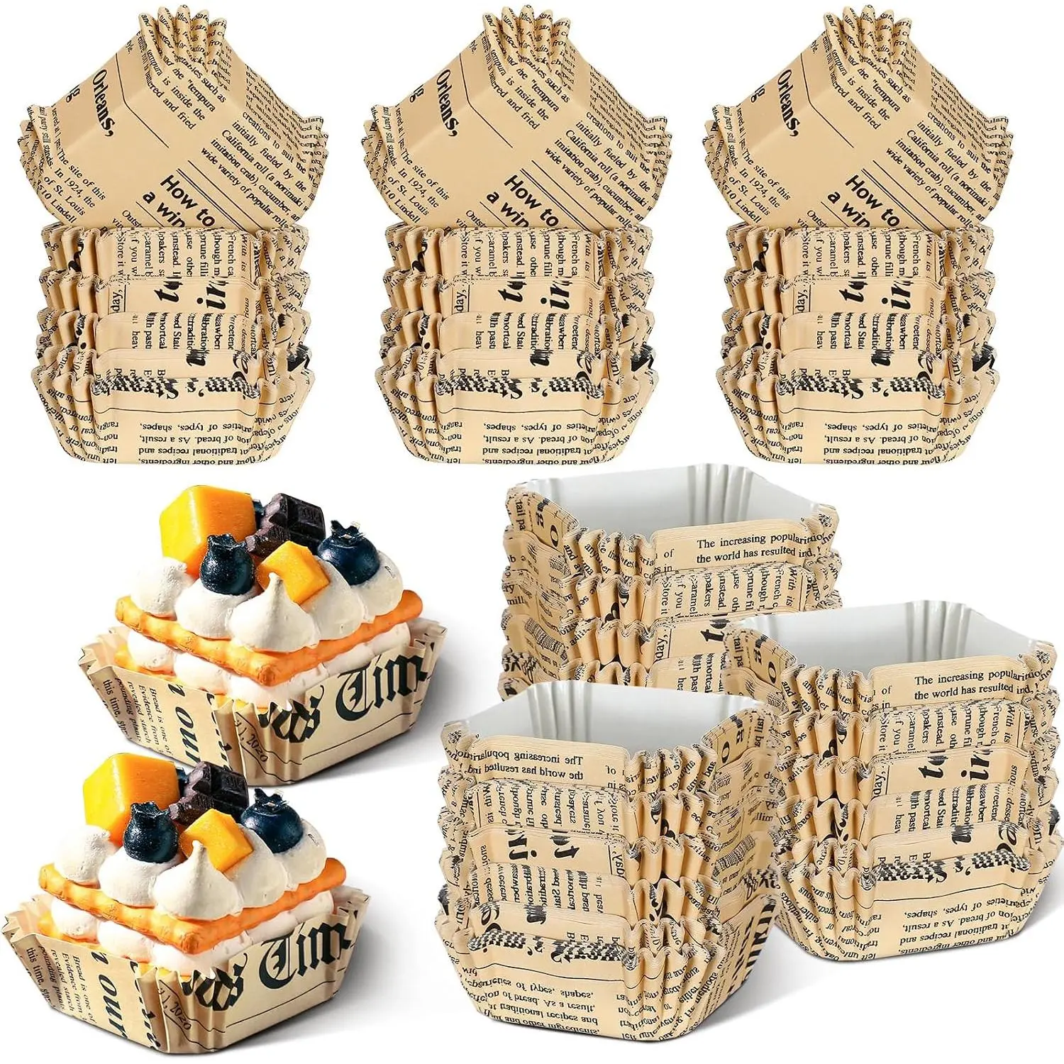 300 count Square Cupcake Liners 2.36 Inches Dessert Liner Paper Square Baking Cups Paper Brownie Cupcake Patterned Wrappers for Wedding  Shower Birthday Party Cake(Retro)
