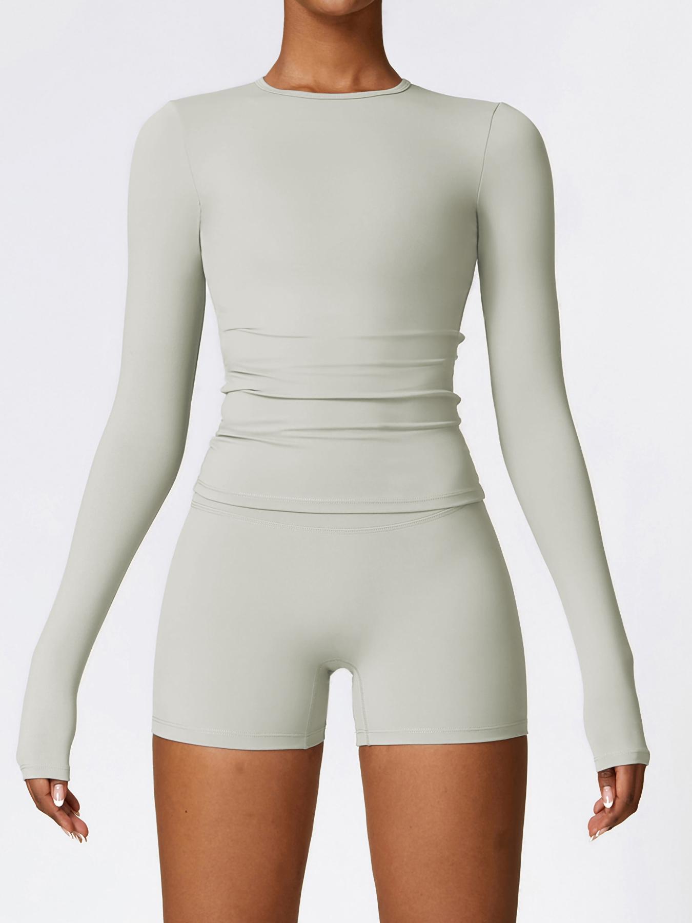 Women's Solid Tee & High Waist Skinny Shorts Sports Clothing Set Outfits for Yoga Gym Workout Running, Ladies Sportswear for All Seasons, Sports Activewear Set, Gym Sets