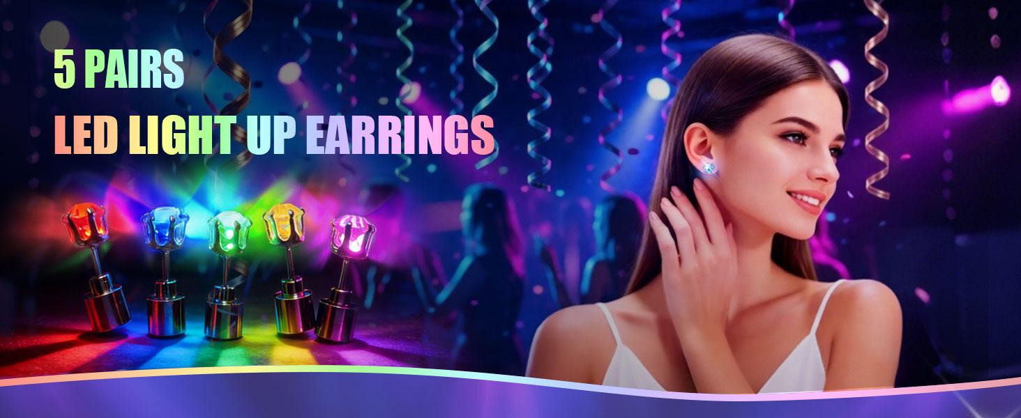 LED Earrings, Light Up Stud Earrings, Glowing Diamond Crown Pendant Earring for Women and Men, LED Jewelry for Party, Wedding, Birthday, Night Out, Disco, Festival