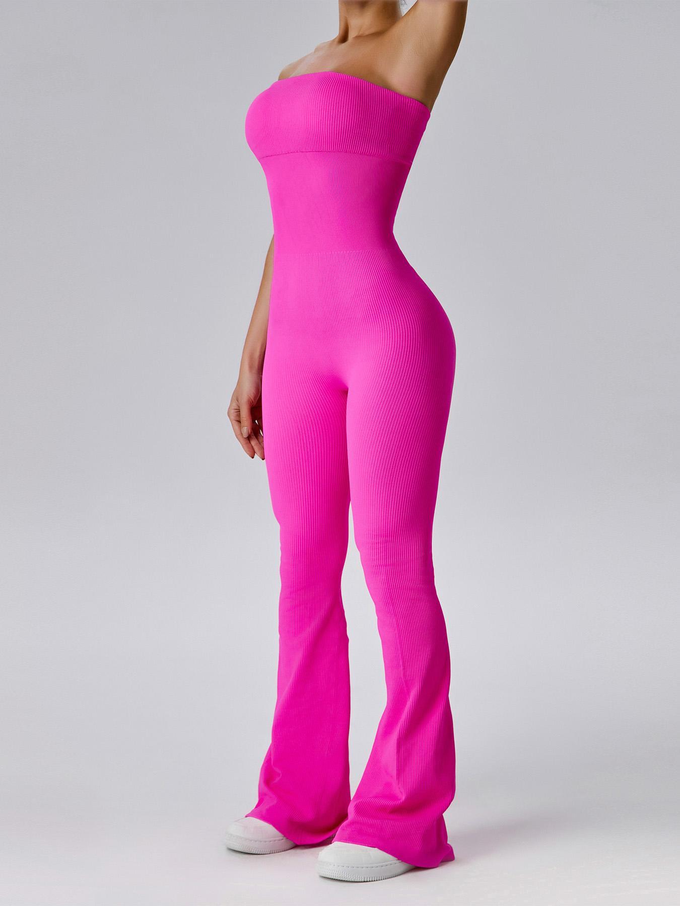 Women's Sexy Yoga Ribbed One Piece Tube Jumpsuit Rompers Flared Trousers Tights Push-up Sports Bodysuit Women Fitness Suit Workout Sportswear Gym Sportswear Jumpsuits