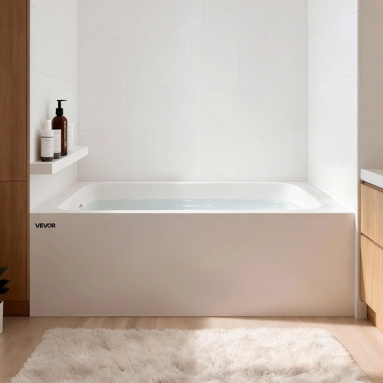 【DealsForYouDays】VEVOR Acrylic Soaking Bath, 60"x30" Large Contemporary Rectangular Deep Tub with Left-Hand Drain, Overflow Hole, Integral Flange, Heat Retention, White Bathroom Alcove Tub