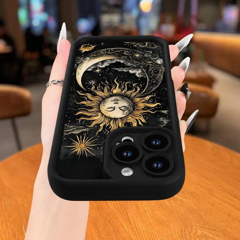 Phone Case: A Creatively Designed Black TPU High-bamboo Drop-proof Phone Case with a Sun and Moon Pattern, Suitable for iPhone 17 E Air Pro ProMax iPhone16 15 14 Plus 13 12 Mini 11 X XS XR. Ideal as a Gift for Your Girlfriend