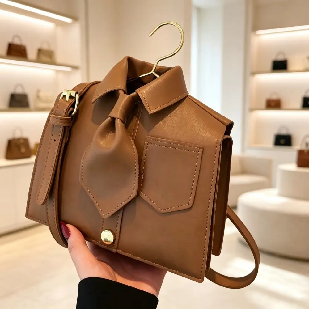 Women's Faux Leather Shirt-Shape Crossbody Bag - Mini Novelty Purse with Tie Decor, Adjustable Strap, Compact for Daily Carry (Sports & Outdoor Accessory)
