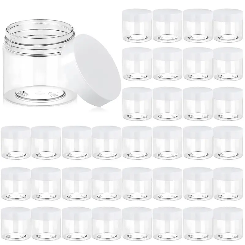 36 Pack 6 OZ Plastic Jars Round Clear  Container Jars with White Lids,  for Lotion, Slime,Cream, Ointments, Makeup, Eye Shadow, Samples, Pot, Travel Storage