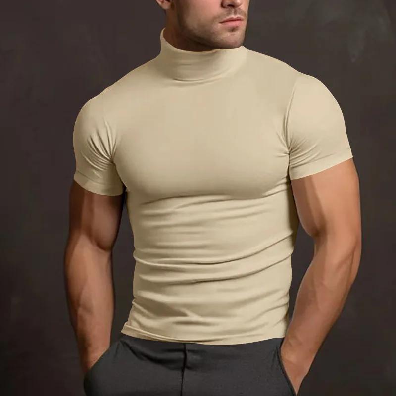 Kyn Apparel  2026 summer solid color short-sleeved fashion bottoming shirt men's tight turtleneck T-shirt