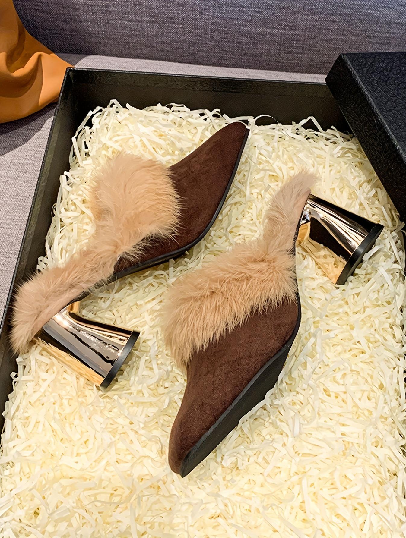 Moccasin Women 2024 New Autumn And Winter Outdoor Half with Dress Versatile High Heels One Slip-On Chunky Heel Elegant Women Shoes