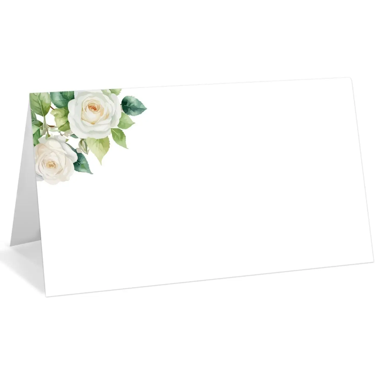 25 Pack White Flower Place Cards, Editable Name Cards for Table Setting, Tent Cards Food Label for Dinner Party, Bridal Shower, Wedding, Baby Shower and Events -T09