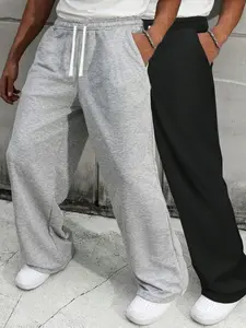 Men's Casual Sweatpants, Drawstring Waist Design, Comfortable Fit, Ideal for Daily Wear and Outdoor Activities, Plain Pattern, Mid Waist