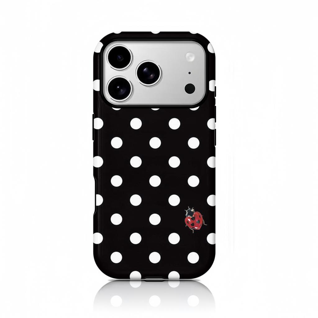 Wave dot ladybug pattern, durable, shock-absorbing and glossy 2-in-1 phone case, suitable for iPhone 17 16 15 14 13 12 11 X, Samsung and other series models, can be given as a holiday gift to friends or home