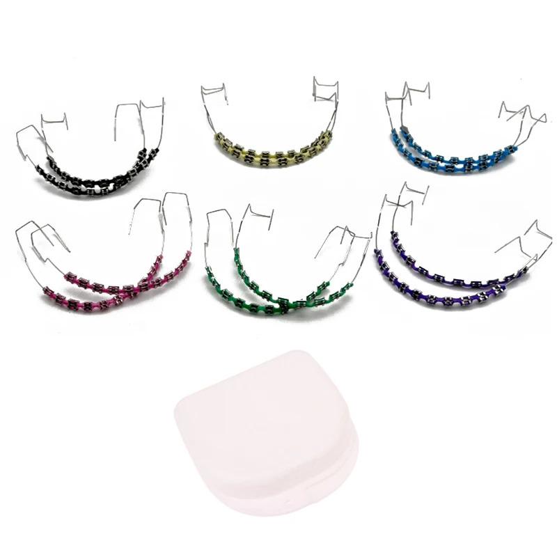 Blue Repair Tooth and 1Pair Fake Braces Colorful Brackets For Teeth Temporary Metal Wires Metal Bracket Orthodontic Ligature Ties Dental Retainer Box Oral
