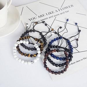 FUNRUN  6PCS Bead Bracelets for Men Women Natural Stone Mala Bracelet Baseball Bracelets Magnet