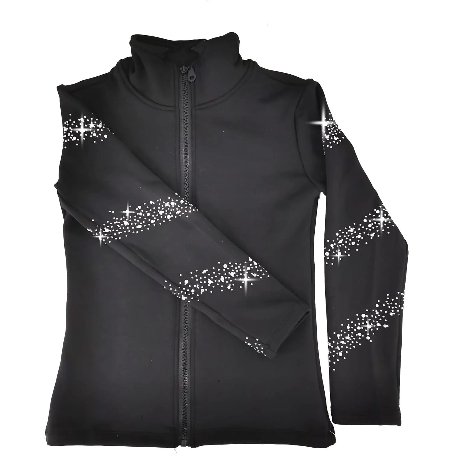 Girl's Black Ice Figure Skating Training Jacket with Fleece Hand pasted diamonds, suitable for girls and adults, ideal for daily figure skating training
