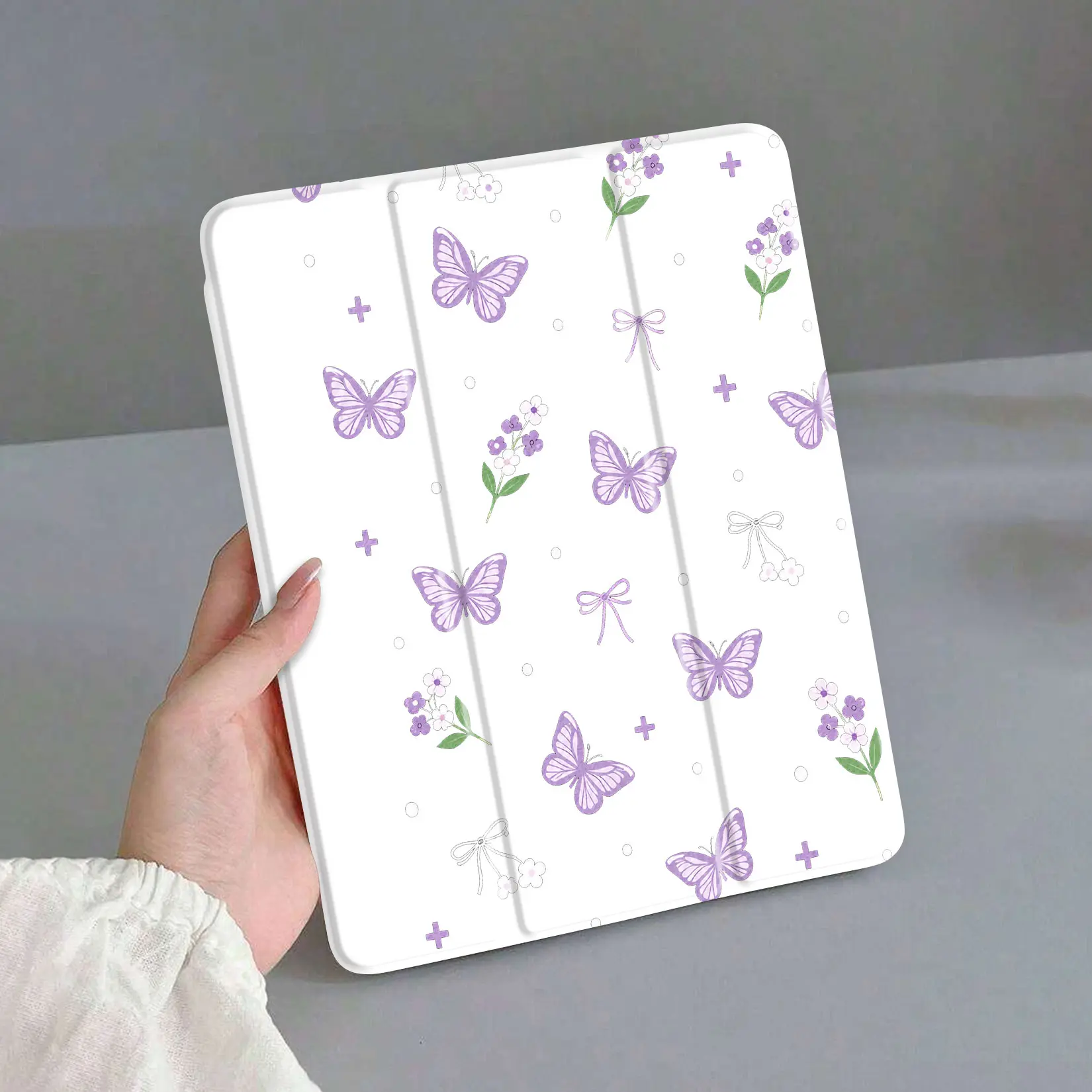 Customizable Butterfly Print Wallpaper - Soft Purple Butterflies, Floral White Background, Ideal for Home Decor, Tablet Cover Crafts