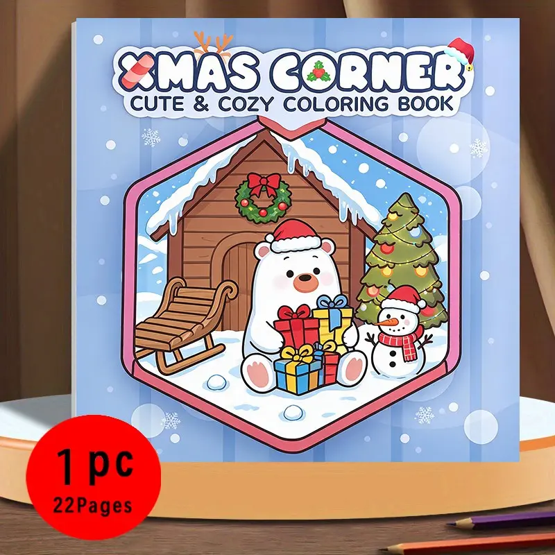 Christmas Corner Coloring Book, 22 Pages, 120g Thick Paper, Non-See-Through, No Odor, Glued, Easy to Color, Stress Relief, All Ages