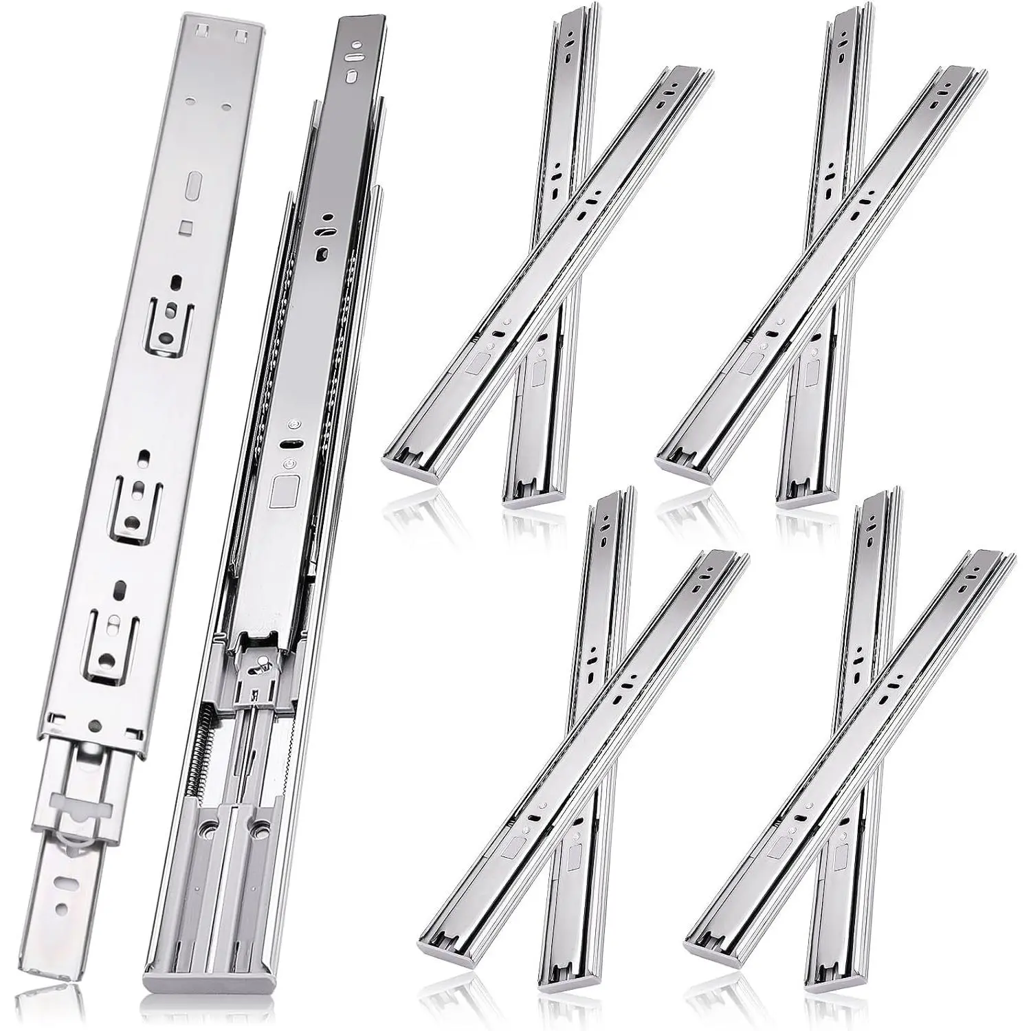 18 inch Drawer Slides 4 Pairs (8pcs) Soft Close 3 fold Full Extension Side Mount Cabinet Drawer Glides 18" Silver Cabinet Rails for Dresser, Cabinet, Kitchen 100 LB Capacity