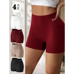 QUASTI 4/5 Pack Ribbed Waist Spliced Safety Shorts, High Waist Anti-Chafing Slip Shorts Under Dresses Women Daily Layering Shorts S-4XL