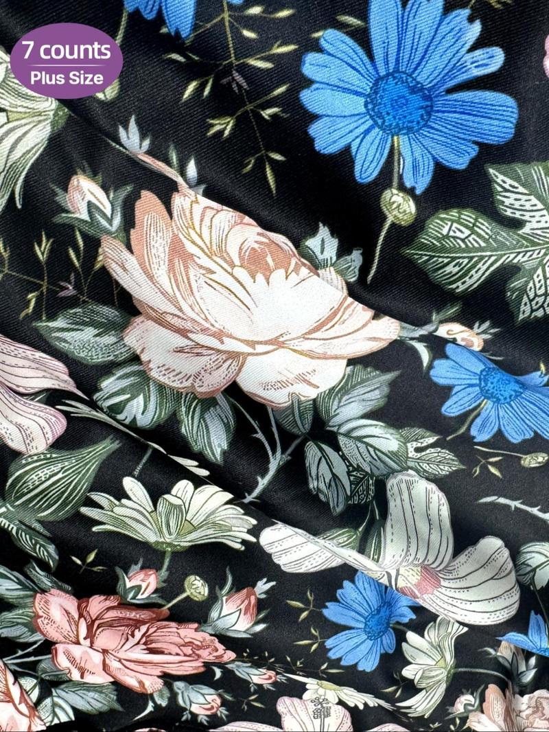 【Plus Size】 Floral Patchwork Print High Waist Panty, Casual Comfy Breathable Knicker for Daily Wear, Women's Underwear for All Seasons