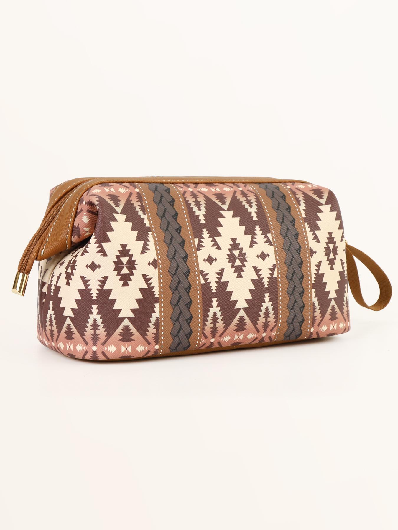 Boho Style Colorblock Ethnic Pattern Makeup Bags, Casual Trendy Waterproof Cosmetic Storage Bag, Versatile Zipper Makeup Bag for Women & Girls, Designer Wash Bag, Cosmetic Pouch for Travel Use,