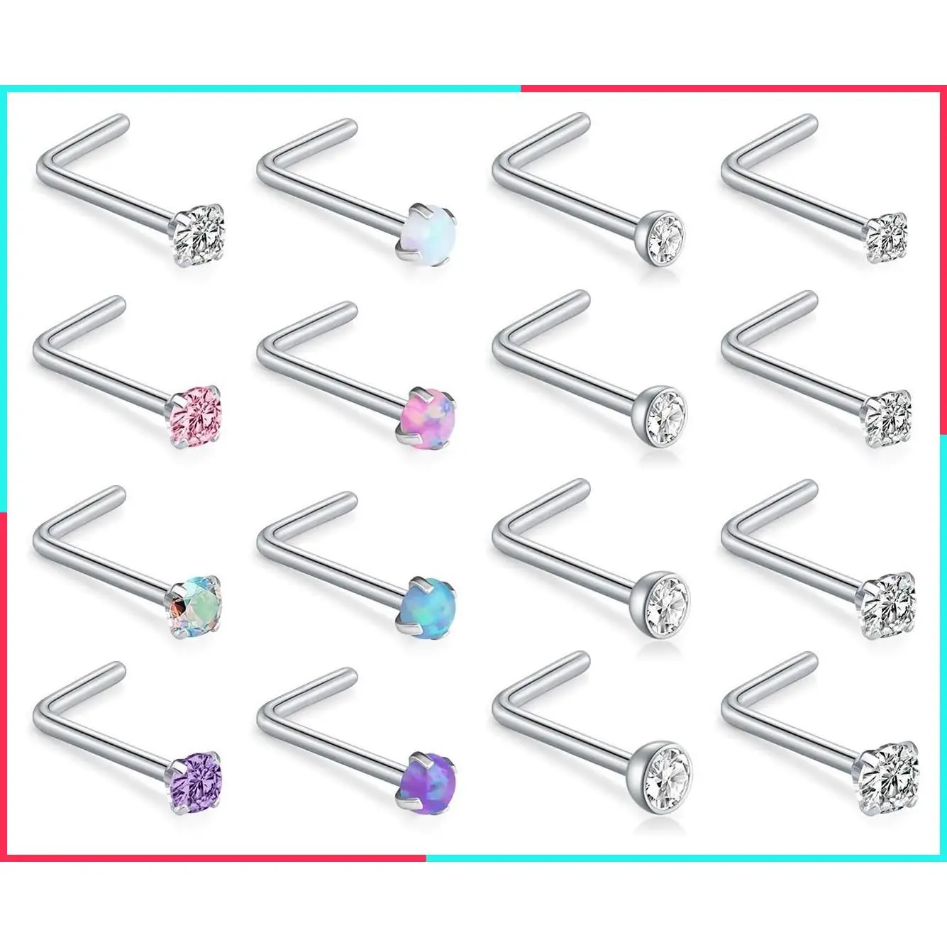 18G 20G 22G L Shaped Nose Studs Surgical Stainless Steel 1.5mm 2mm 2.5mm 3mm CZ Nose Rings For Women
