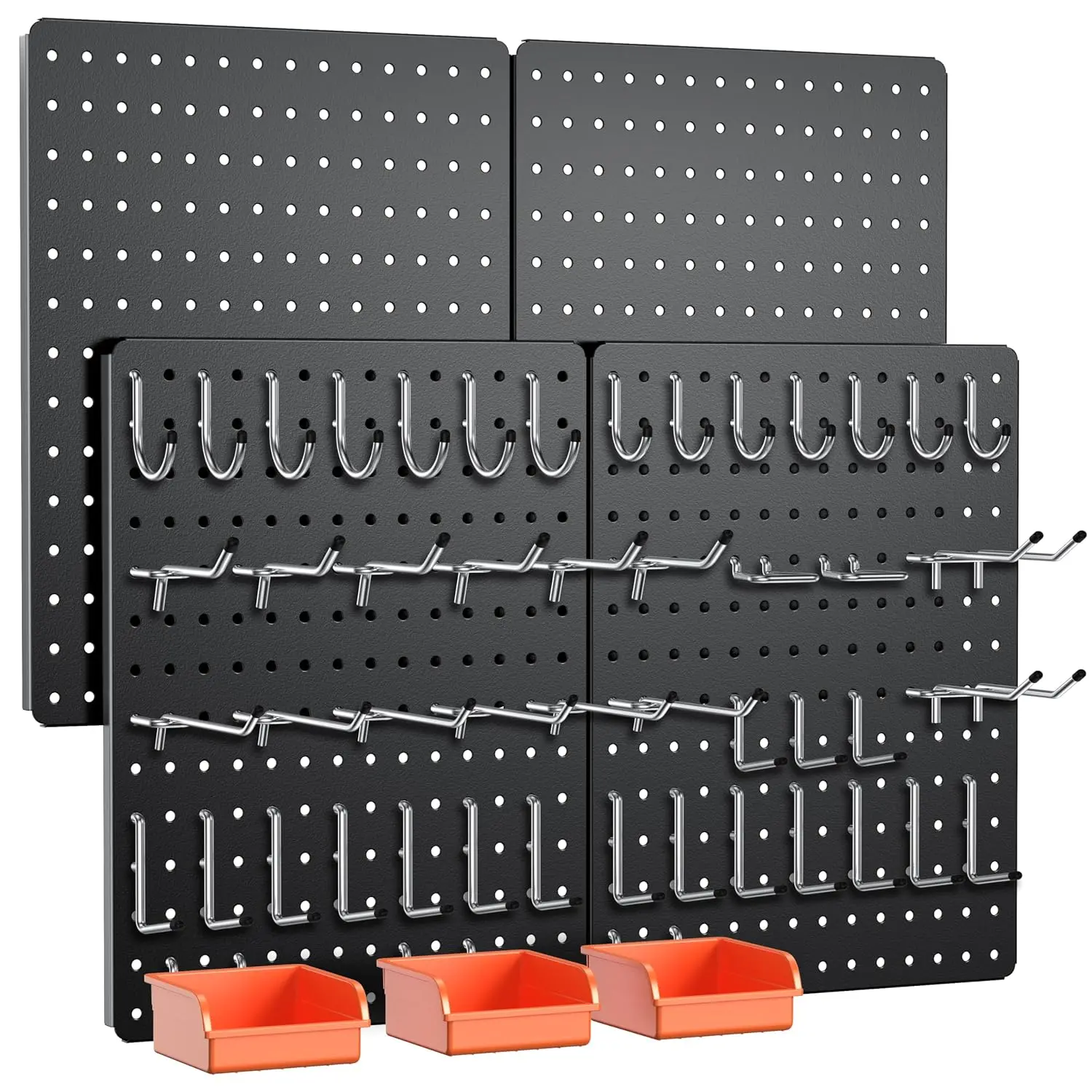 Peg Board, 4 Pack Black PegBoard Panels with 106 Accessories