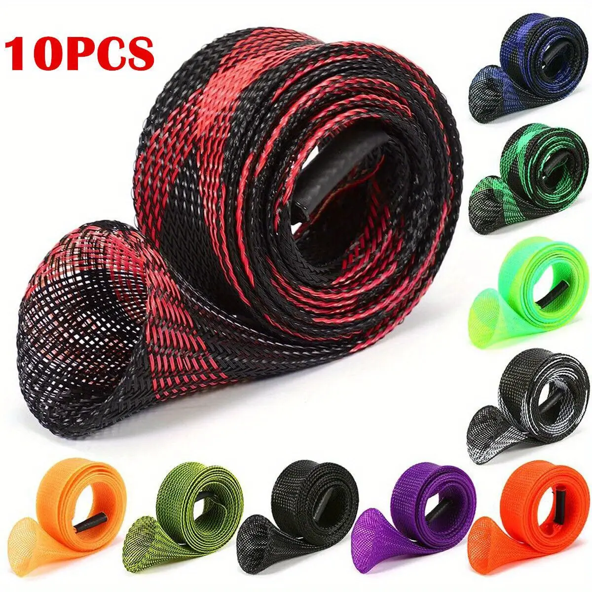 10 Pack Fishing Rod Cover Sleeve Braided Mesh Rod Sock Protector Anti‑scratch Storage Protective Bag for Spinning Casting Fishing Pole Flexible Fishing Rod Sleeve for Outdoor Fishing Gear Storage Prevent Scuffs Dust Damage