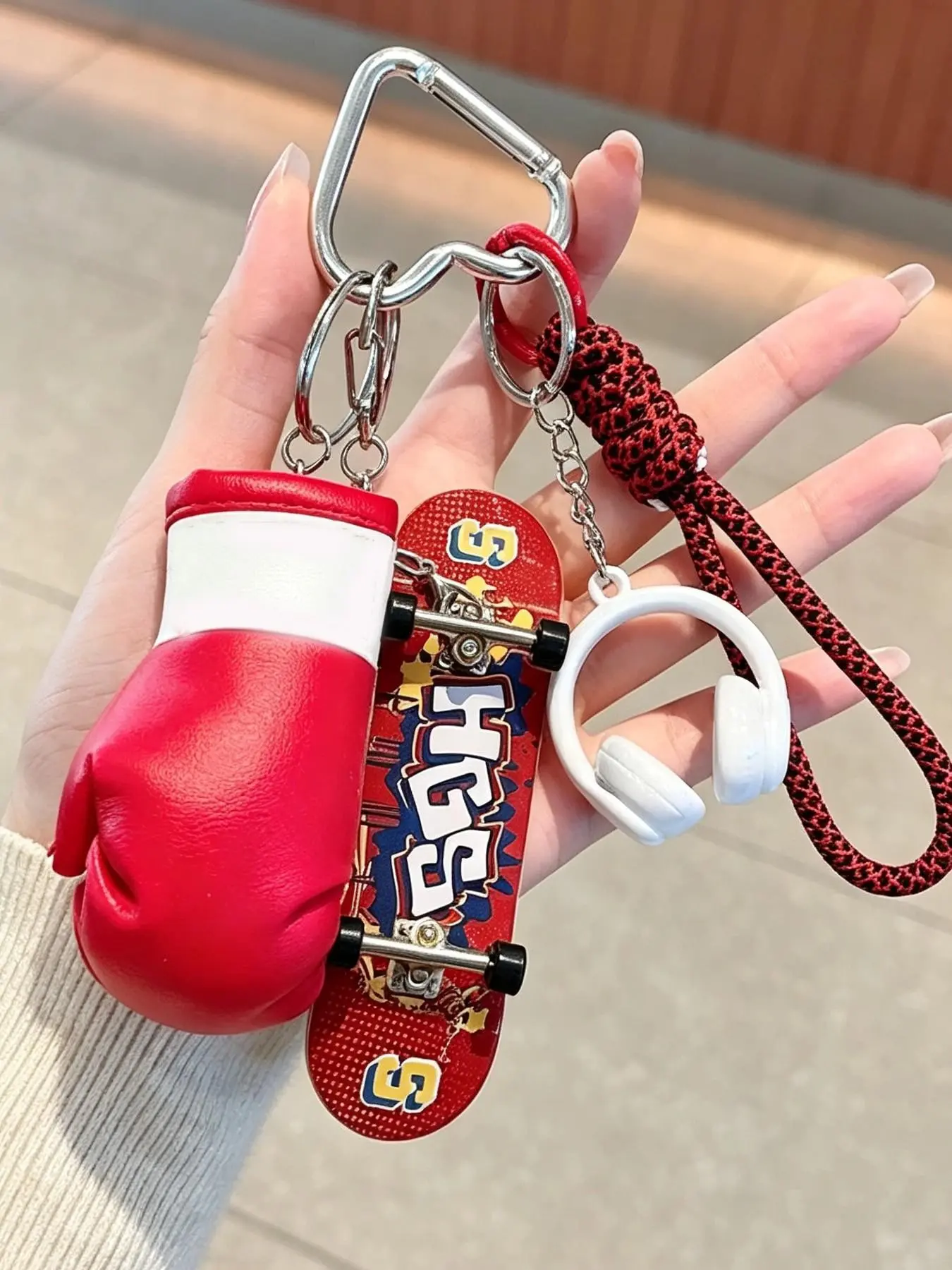 5 In 1 Boxing Fitness Combo Keychain, Realistic PU Mini Boxing Glove Dumbbell Kettlebell Shaker Bottle Weight Plate Five Charms Braided Wrist Lanyard, Matte Silicone Bag Clip On Carabiner for Girls Boxing Weightlifting Lovers #PinkGymAesthetic #DopamineSp