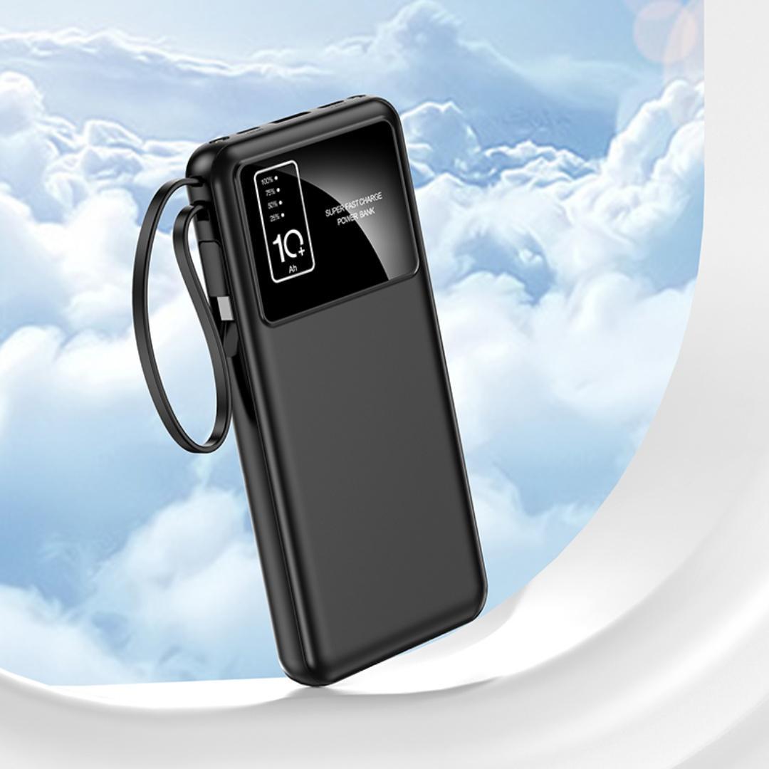 10,000 mAh Portable Charger Power Bank, Mini Battery Pack with 4 Built-In Cables, USB Charger Mobile Power Bank for iPhone 13&ndash;16 and Samsung Android Phones, External Battery Pack