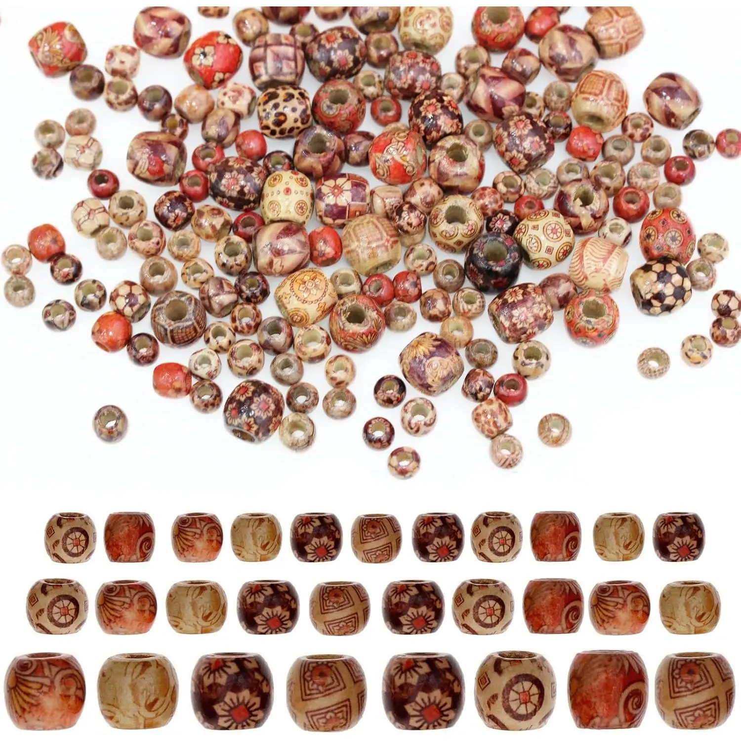 300 count  Painted Drum  Spacer Beads,  Barrel  Beads Loose  Beads Bulk for Hair, DIY Making Bracelet Necklace  Craft Project(16mm,12mm,10mm)