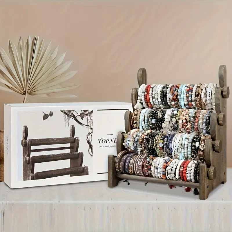 Wooden 4 Tier Bar Jewelry Display Rack, Jewelry Rack, Bracelet Bangle Watch Display Rack, Wooden Display Storage Rack - Easy to Assemble - Ideal Mother's Day Christmas Valentine's Day Birthday Thanksgiving Easter Halloween Graduation Season Gifts