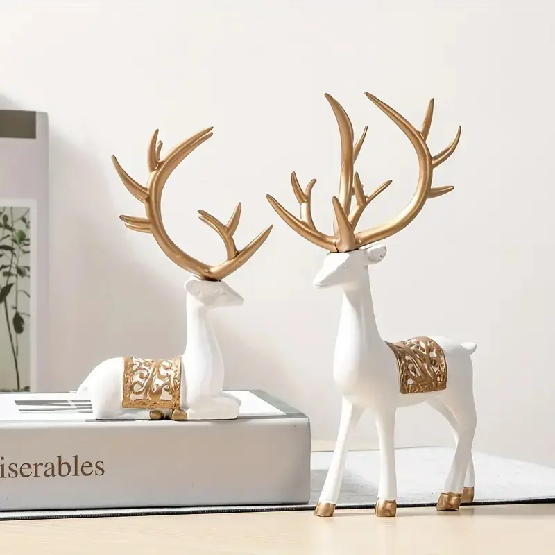 Deer Sculpture Set, Christmas Festival Decoration, Resin Reindeer Statue, Office Desk Decor, Modern Home Living Room Bedroom Gift