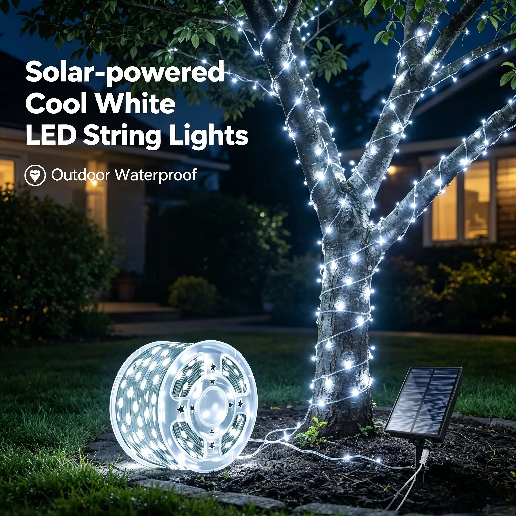 350 LED 110 Ft Outdoor Solar String Lights, LED Fairy String Lights, IPX4 Multicolor String Lights, 1500 Lumens High Brightness Light Beads, 8 Lighting Modes, Suitable for Patio, Garden, Shrubs, Fences, Courtyard, Party